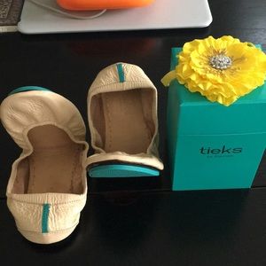 Tieks patent leather cream ballet flats